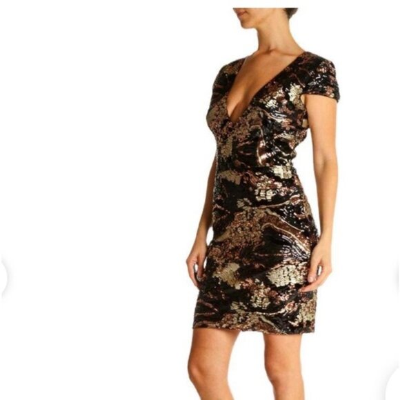 Dress the population Sequin Evening Dress Brown Sz. L - Picture 5 of 8